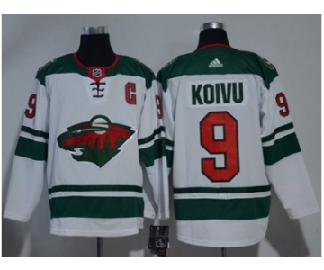 Men Adidas Minnesota Wild #9 Mikko Koivu White Road Authentic Stitched NHL Jersey