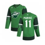 Men's Minnesota Wild #11 Zach Parise 2020 St. Patrick's Day Stitched Hockey Jersey Green