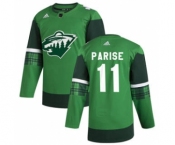 Men's Minnesota Wild #11 Zach Parise 2020 St. Patrick's Day Stitched Hockey Jersey Green