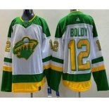 Men's Minnesota Wild #12 Matt Boldy White 2021 Reverse Retro Authentic Jersey