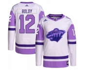 Men's Minnesota Wild #12 Matthew Boldy White Purple 2022 Stitched Jersey