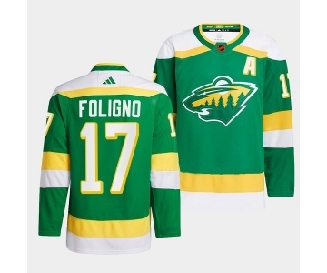 Men's Minnesota Wild #17 Marcus Foligno Green 2022-23 Reverse Retro Stitched Jersey