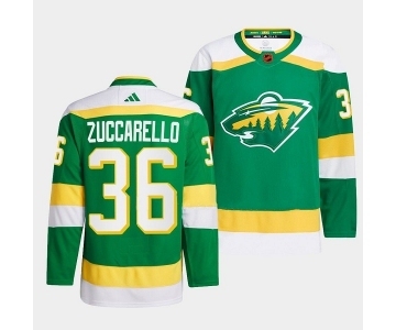 Men's Minnesota Wild #36 Mats Zuccarello Green 2022-23 Reverse Retro Stitched Jersey