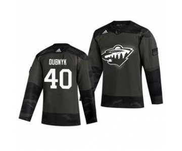 Men's Minnesota Wild #40 Devan Dubnyk 2019 Veterans Day Authentic Practice Hockey Jersey Camo