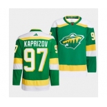 Men's Minnesota Wild #97 Kirill Kaprizov Green 2022-23 Reverse Retro Stitched Jersey