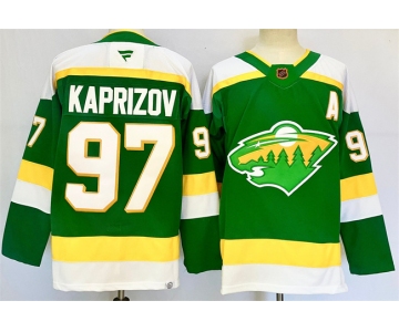 Men's Minnesota Wild #97 Kirill Kaprizov Green 2024-25 Alternate With A Patch Stitched Hockey Jersey