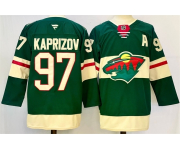 Men's Minnesota Wild #97 Kirill Kaprizov Green 2024-25 With Patch Home Stitched Hockey Jersey