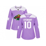 Women Adidas Minnesota Wild #10 Chris Stewart Purple Authentic Fights Cancer Stitched NHL Jersey