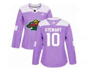 Women Adidas Minnesota Wild #10 Chris Stewart Purple Authentic Fights Cancer Stitched NHL Jersey