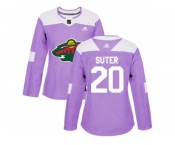 Women Adidas Minnesota Wild #20 Ryan Suter Purple Authentic Fights Cancer Stitched NHL Jersey