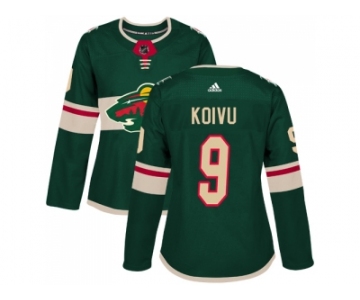 Women Adidas Minnesota Wild #9 Mikko Koivu Green Home Authentic Stitched NHL Jersey