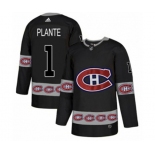 Adidas Montreal Canadiens #1 Jacques Plante Authentic Black Team Logo Fashion NHL Jersey