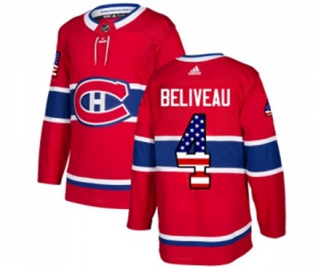 Adidas Montreal Canadiens #4 Jean Beliveau Authentic Red USA Flag Fashion NHL Jersey