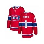 Men Adidas Montreal Canadiens #1 Jacques Plante Red Home Authentic Stitched NHL Jersey