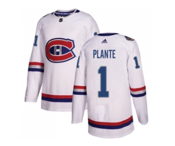 Men Adidas Montreal Canadiens #1 Jacques Plante White Authentic 2017 100 Classic Stitched NHL Jersey