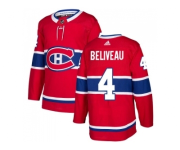 Men Adidas Montreal Canadiens #4 Jean Beliveau Red Home Authentic Stitched NHL Jersey