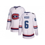 Men Adidas Montreal Canadiens #6 Shea Weber White Authentic 2017 100 Classic Stitched NHL Jersey