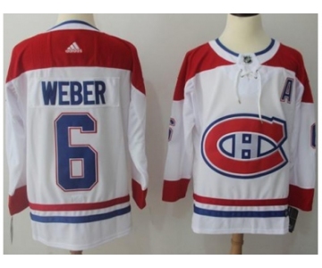 Men Adidas Montreal Canadiens #6 Shea Weber White Road Authentic Stitched NHL Jersey