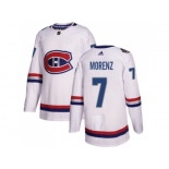 Men Adidas Montreal Canadiens #7 Howie Morenz White Authentic 2017 100 Classic Stitched NHL Jersey