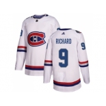 Men Adidas Montreal Canadiens #9 Maurice Richard White Authentic 2017 100 Classic Stitched NHL Jersey