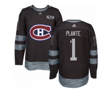 Men's Adidas Montreal Canadiens #1 Jacques Plante Authentic Black 1917-2017 100th Anniversary NHL Jersey