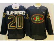 Men's Montreal Canadiens #20 Juraj Slafkovsky 2022 Black Warm Up History Night Stitched Jersey