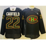 Men's Montreal Canadiens #22 Cole Caufield 2022 Black Warm Up History Night Stitched Jersey