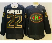 Men's Montreal Canadiens #22 Cole Caufield 2022 Black Warm Up History Night Stitched Jersey