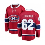 Montreal Canadiens #62 Artturi Lehkonen Authentic Red Home Fanatics Branded Breakaway NHL Jersey