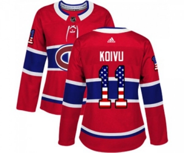 Women Adidas Montreal Canadiens #11 Saku Koivu Authentic Red USA Flag Fashion NHL Jersey