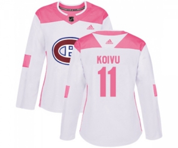 Women Adidas Montreal Canadiens #11 Saku Koivu Authentic White Pink Fashion NHL Jersey