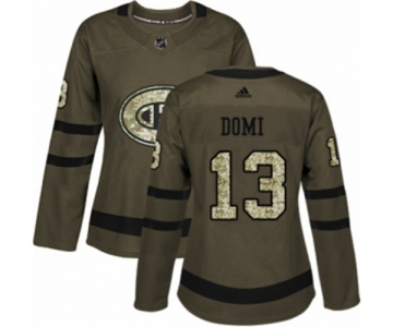 Women Adidas Montreal Canadiens #13 Max Domi Authentic Green Salute to Service NHL Jersey