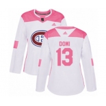 Women Adidas Montreal Canadiens #13 Max Domi Authentic White Pink Fashion NHL Jersey