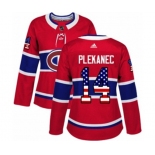 Women Adidas Montreal Canadiens #14 Tomas Plekanec Authentic Red USA Flag Fashion NHL Jersey