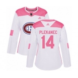 Women Adidas Montreal Canadiens #14 Tomas Plekanec Authentic White Pink Fashion NHL Jersey