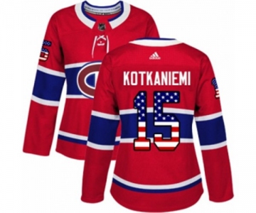 Women Adidas Montreal Canadiens #15 Jesperi Kotkaniemi Authentic Red USA Flag Fashion NHL Jersey