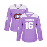 Women Adidas Montreal Canadiens #16 Henri Richard Authentic Purple Fights Cancer Practice NHL Jersey