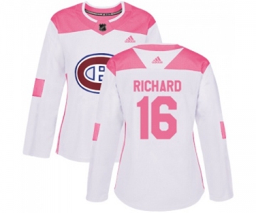 Women Adidas Montreal Canadiens #16 Henri Richard Authentic White Pink Fashion NHL Jersey