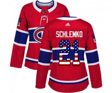 Women Adidas Montreal Canadiens #21 David Schlemko Authentic Red USA Flag Fashion NHL Jersey