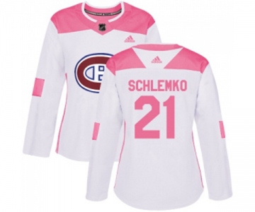 Women Adidas Montreal Canadiens #21 David Schlemko Authentic White Pink Fashion NHL Jersey