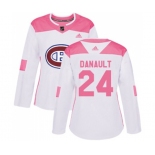 Women Adidas Montreal Canadiens #24 Phillip Danault Authentic White Pink Fashion NHL Jersey