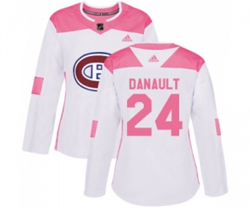 Women Adidas Montreal Canadiens #24 Phillip Danault Authentic White Pink Fashion NHL Jersey