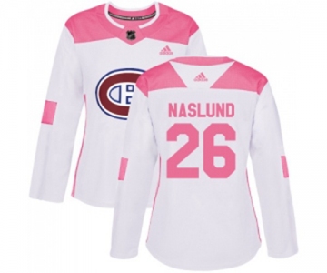 Women Adidas Montreal Canadiens #26 Mats Naslund Authentic White Pink Fashion NHL Jersey