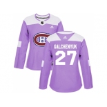 Women Adidas Montreal Canadiens #27 Alex Galchenyuk Purple Authentic Fights Cancer Stitched NHL Jersey