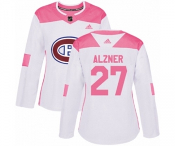 Women Adidas Montreal Canadiens #27 Karl Alzner Authentic White Pink Fashion NHL Jersey