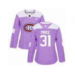 Women Adidas Montreal Canadiens #31 Carey Price Purple Authentic Fights Cancer Stitched NHL Jersey