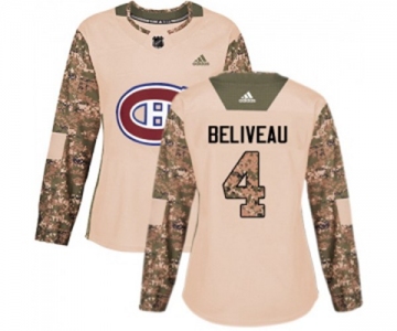 Women Adidas Montreal Canadiens #4 Jean Beliveau Authentic Camo Veterans Day Practice NHL Jersey