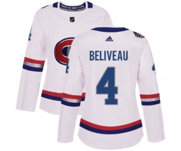 Women Adidas Montreal Canadiens #4 Jean Beliveau Authentic White 2017 100 Classic NHL Jersey