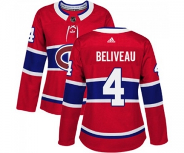 Women Adidas Montreal Canadiens #4 Jean Beliveau Premier Red Home NHL Jersey