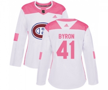 Women Adidas Montreal Canadiens #41 Paul Byron Authentic White Pink Fashion NHL Jersey